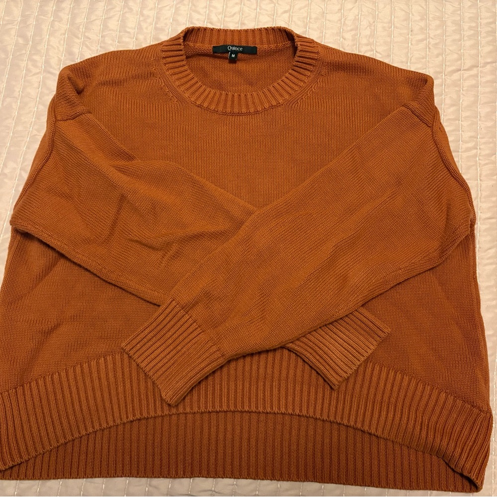 Quince Women’s Cotton Boyfriend Sweater (M) in rust